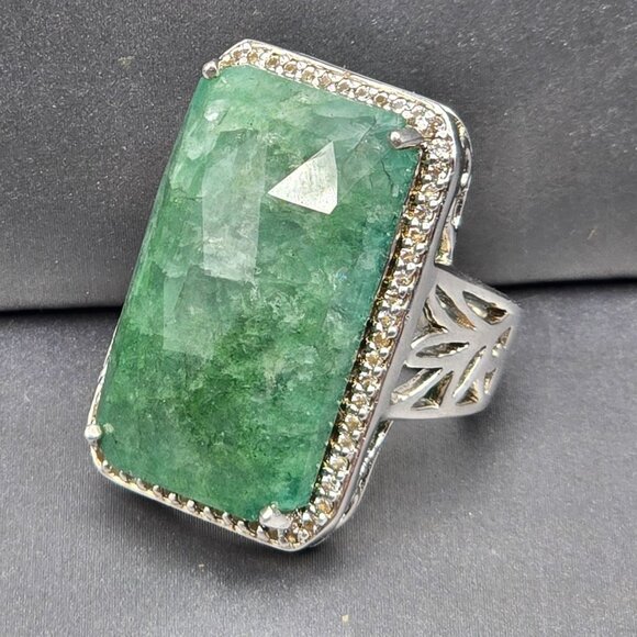 Sterling & Tourmaline Ring Size 6 Quartz Accents Ornate Cutouts 13.4g Signed QJ - Picture 13 of 14